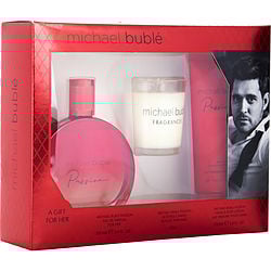 Michael Buble Passion By Michael Buble Eau De Parfum Spray 3.4 Oz & Body Lotion 3.4 Oz & Candle